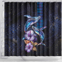 Hawaiian Whales Love Couple Shower Curtain Hibiscus and Kakau Art Tattoo Night Sky Vibe LT03 - Polynesian Pride