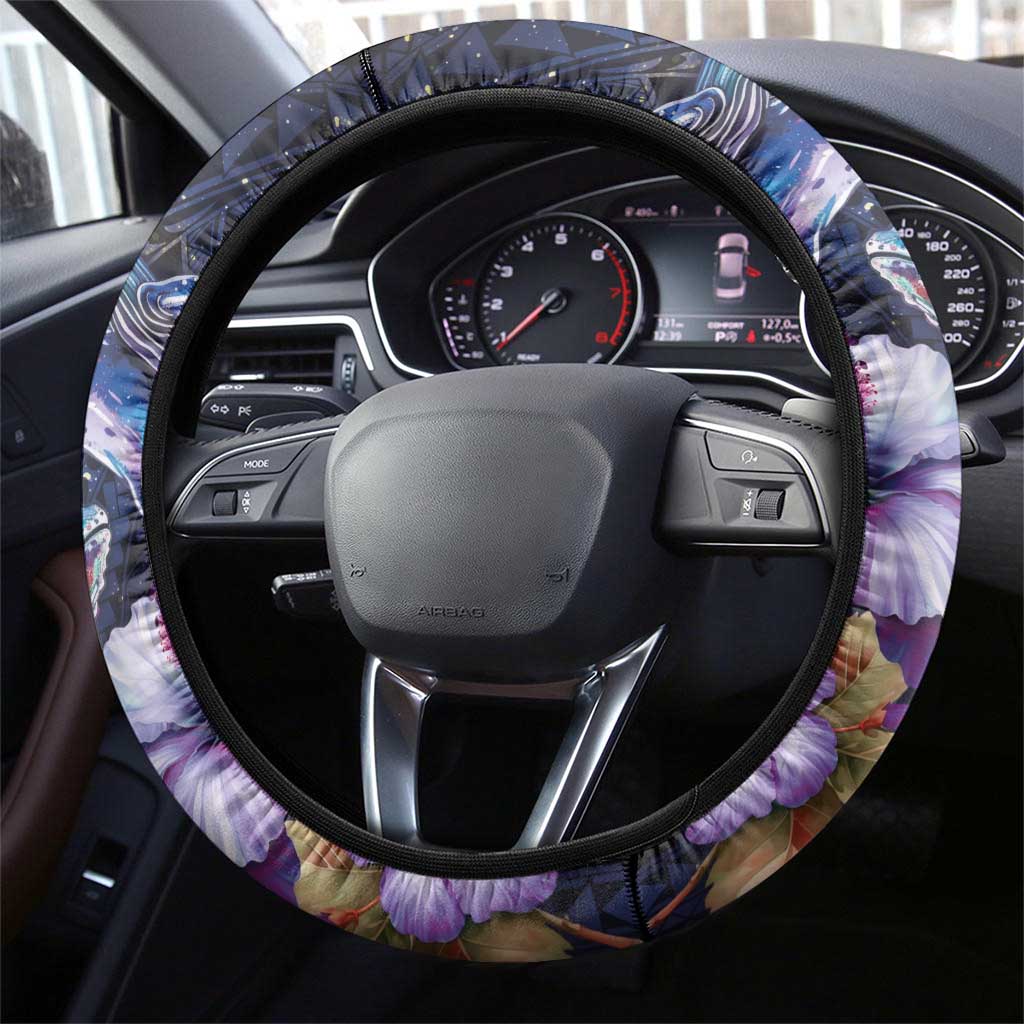 Hawaiian Whales Love Couple Steering Wheel Cover Hibiscus and Kakau Art Tattoo Night Sky Vibe LT03 - Polynesian Pride
