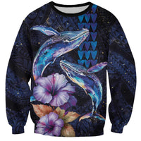 Hawaiian Whales Love Couple Sweatshirt Hibiscus and Kakau Art Tattoo Night Sky Vibe LT03 Unisex Navy - Polynesian Pride