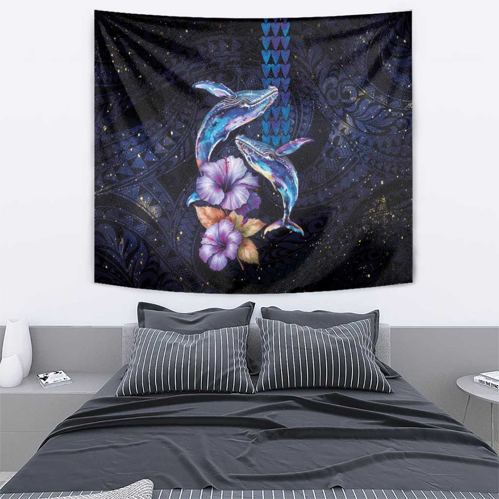 Hawaiian Whales Love Couple Tapestry Hibiscus and Kakau Art Tattoo Night Sky Vibe LT03 - Polynesian Pride