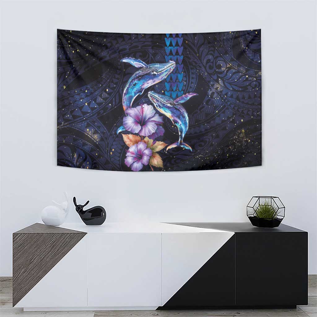 Hawaiian Whales Love Couple Tapestry Hibiscus and Kakau Art Tattoo Night Sky Vibe LT03 - Polynesian Pride