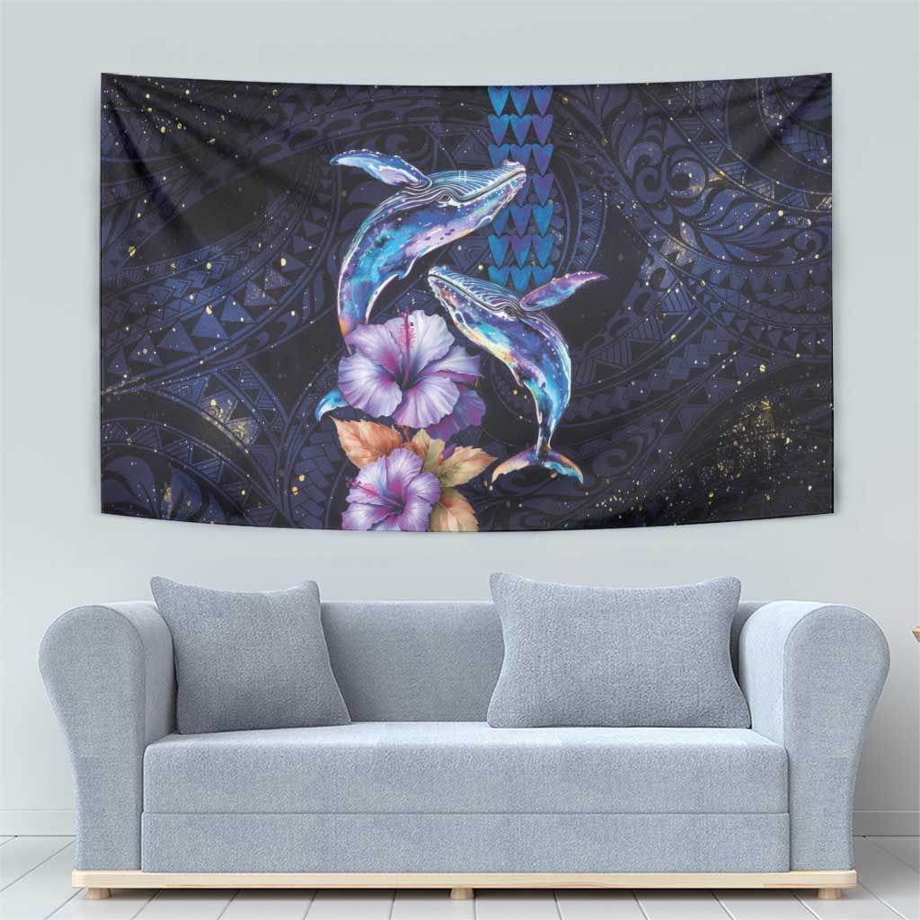 Hawaiian Whales Love Couple Tapestry Hibiscus and Kakau Art Tattoo Night Sky Vibe LT03 - Polynesian Pride