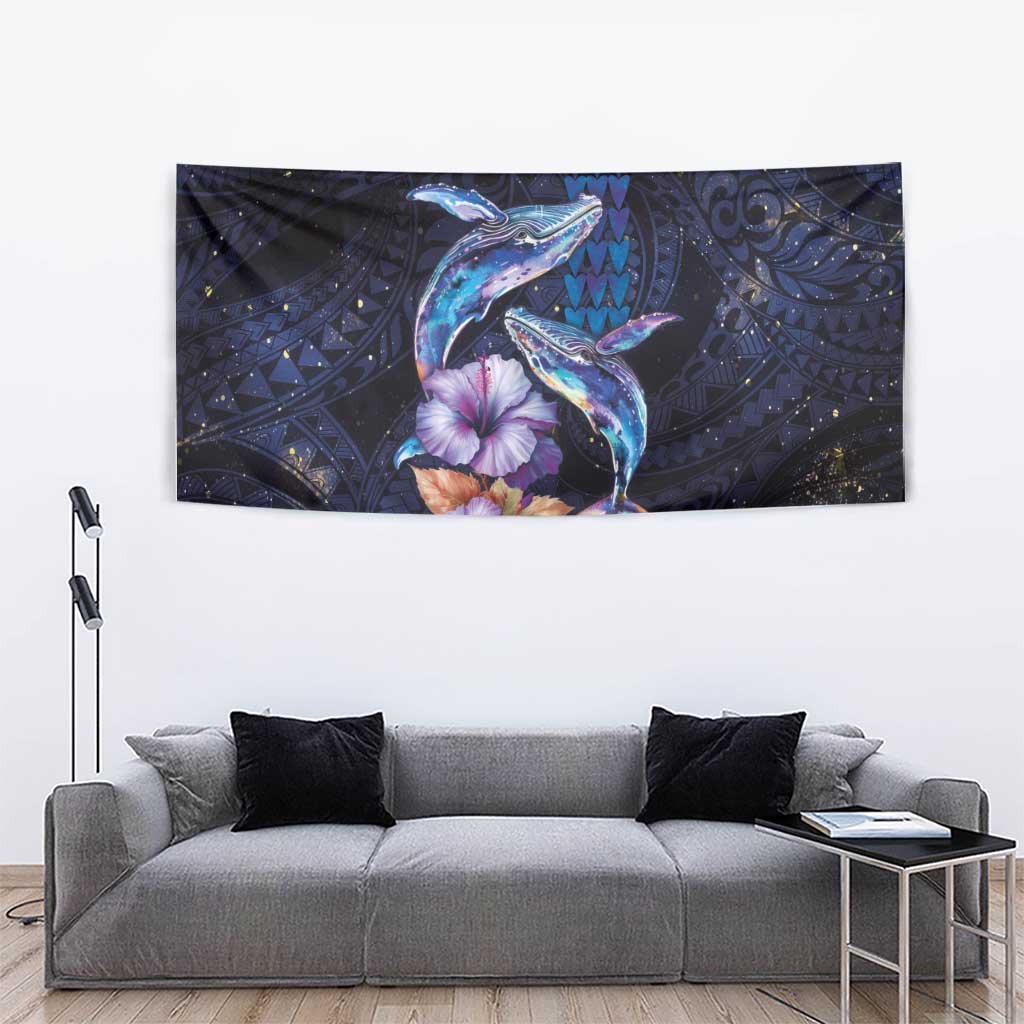 Hawaiian Whales Love Couple Tapestry Hibiscus and Kakau Art Tattoo Night Sky Vibe LT03 - Polynesian Pride