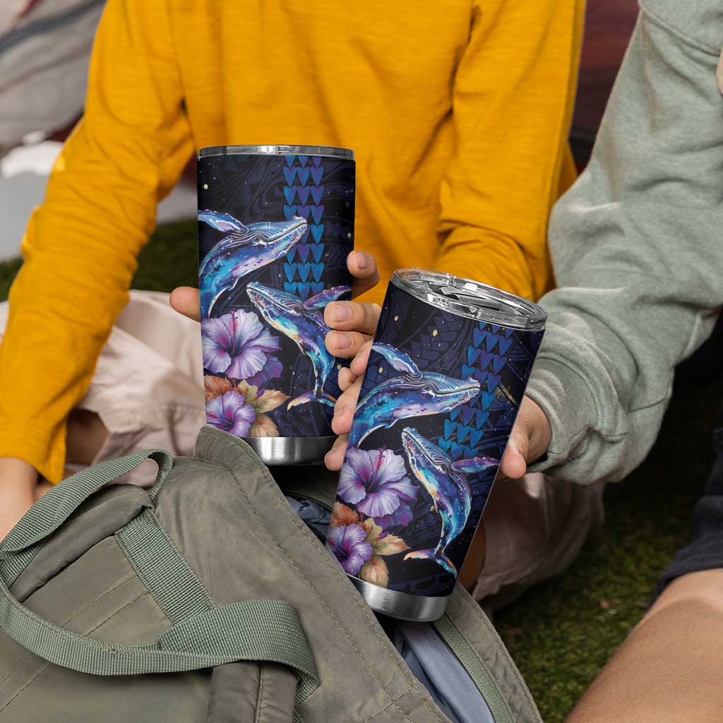 Hawaiian Whales Love Couple Tumbler Cup Hibiscus and Kakau Art Tattoo Night Sky Vibe LT03 - Polynesian Pride