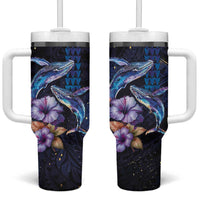 Hawaiian Whales Love Couple Tumbler With Handle Hibiscus and Kakau Art Tattoo Night Sky Vibe LT03 One Size: 40 oz Navy - Polynesian Pride