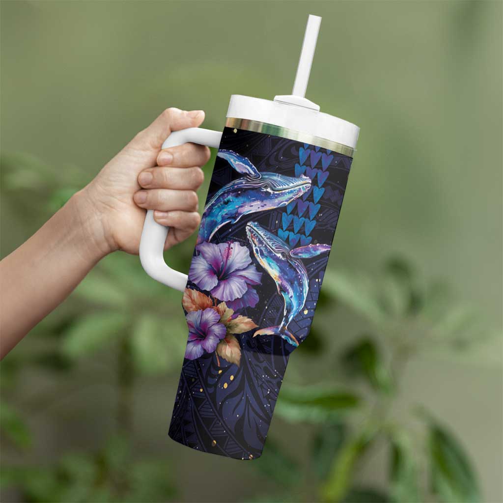 Hawaiian Whales Love Couple Tumbler With Handle Hibiscus and Kakau Art Tattoo Night Sky Vibe LT03 - Polynesian Pride