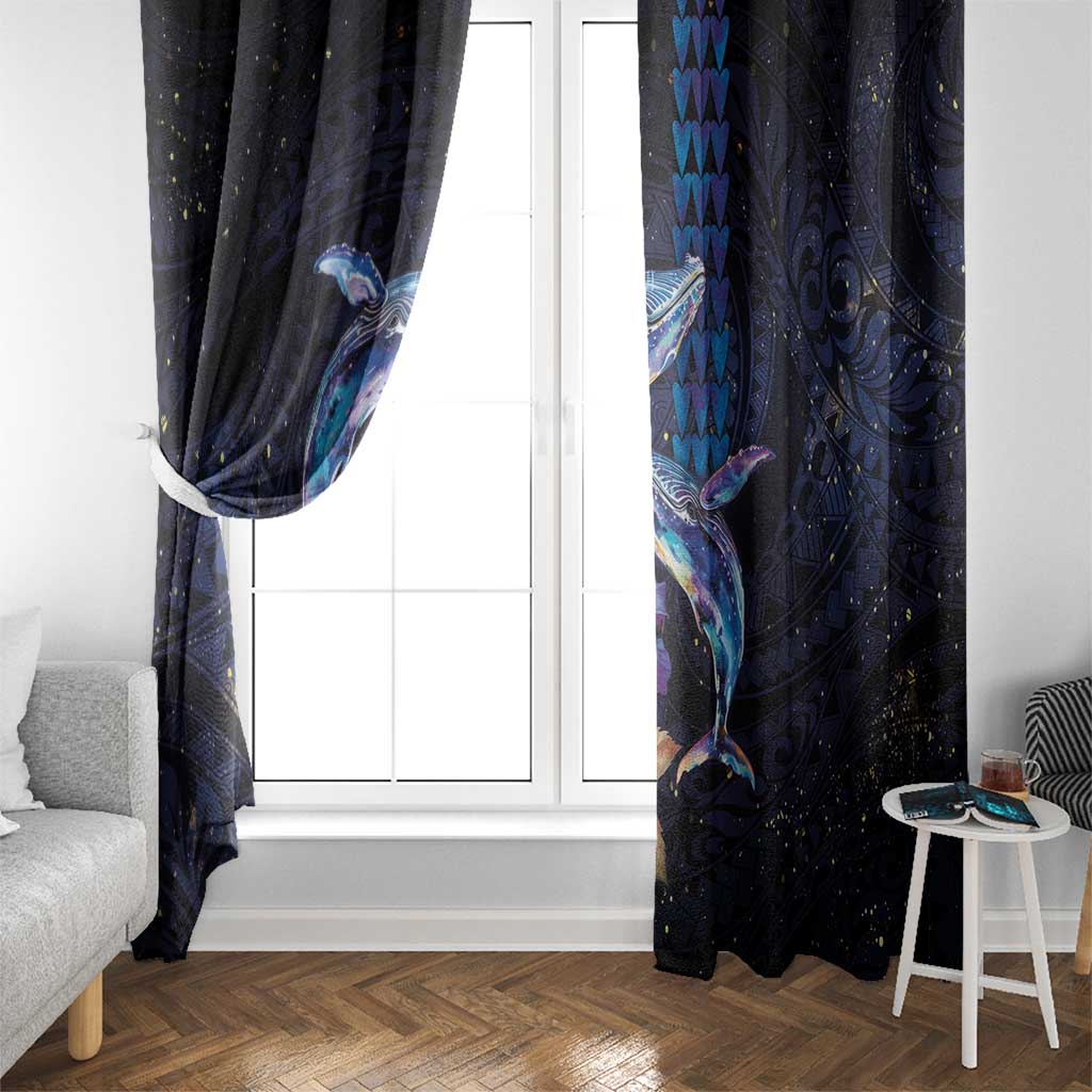 Hawaiian Whales Love Couple Window Curtain Hibiscus and Kakau Art Tattoo Night Sky Vibe LT03 - Polynesian Pride
