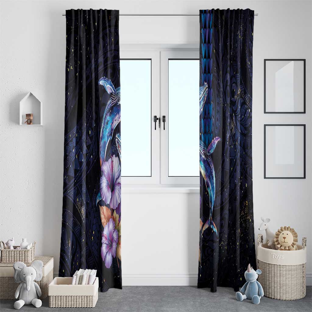 Hawaiian Whales Love Couple Window Curtain Hibiscus and Kakau Art Tattoo Night Sky Vibe LT03 - Polynesian Pride