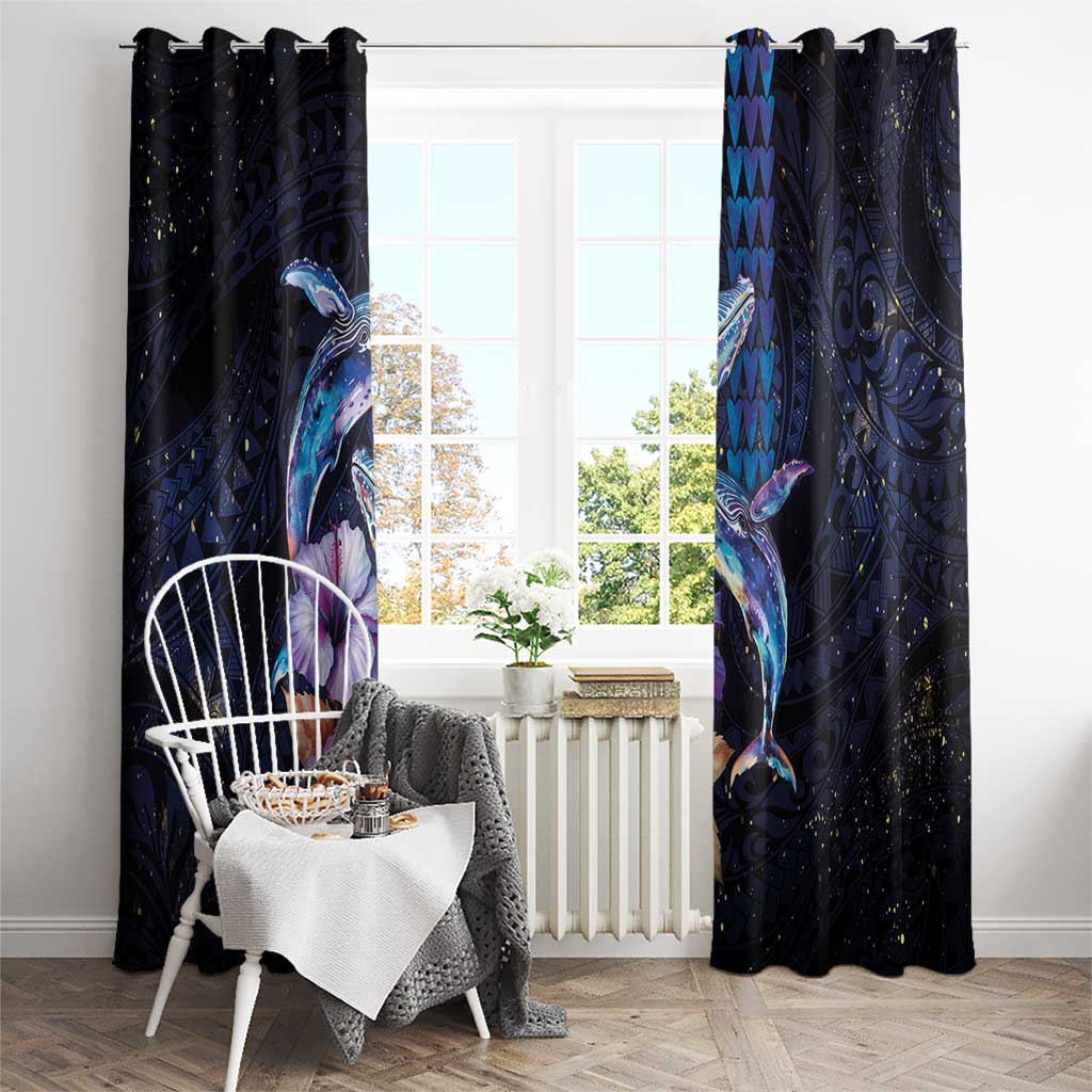 Hawaiian Whales Love Couple Window Curtain Hibiscus and Kakau Art Tattoo Night Sky Vibe LT03 - Polynesian Pride