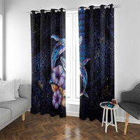 Hawaiian Whales Love Couple Window Curtain Hibiscus and Kakau Art Tattoo Night Sky Vibe LT03 With Grommets Navy - Polynesian Pride