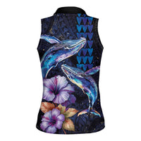 Hawaiian Whales Love Couple Women Sleeveless Polo Shirt Hibiscus and Kakau Art Tattoo Night Sky Vibe LT03 - Polynesian Pride