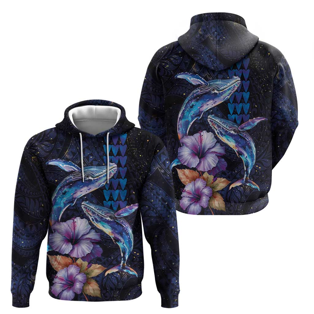 Hawaiian Whales Love Couple Zip Hoodie Hibiscus and Kakau Art Tattoo Night Sky Vibe LT03 - Polynesian Pride
