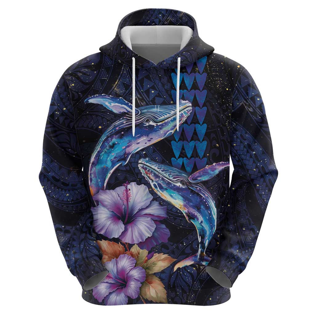 Hawaiian Whales Love Couple Zip Hoodie Hibiscus and Kakau Art Tattoo Night Sky Vibe LT03 - Polynesian Pride