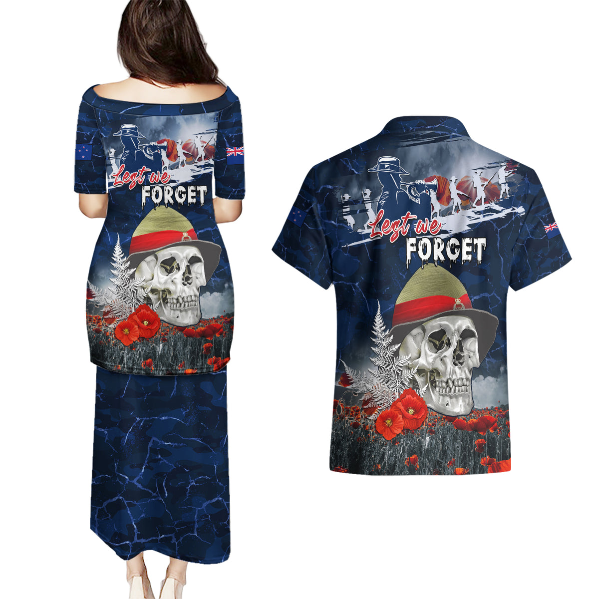 New Zealand ANZAC Day Couples Matching Puletasi and Hawaiian Shirt Freedom Ain't Free LT05 - Polynesian Pride