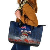 New Zealand ANZAC Day Leather Tote Bag Freedom Ain't Free LT05 Blue - Polynesian Pride