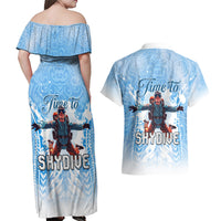 New Zealand Sky Diving Couples Matching Off Shoulder Maxi Dress and Hawaiian Shirt Lets Get High LT05 - Polynesian Pride