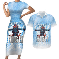 New Zealand Sky Diving Couples Matching Short Sleeve Bodycon Dress and Hawaiian Shirt Lets Get High LT05 Blue - Polynesian Pride