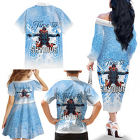 New Zealand Sky Diving Family Matching Off The Shoulder Long Sleeve Dress and Hawaiian Shirt Lets Get High LT05 - Polynesian Pride