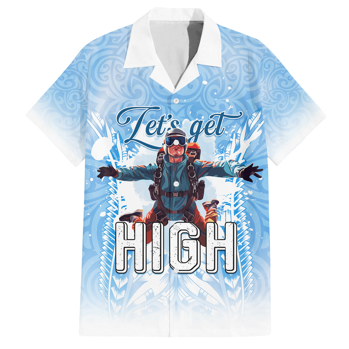 New Zealand Sky Diving Family Matching Tank Maxi Dress and Hawaiian Shirt Lets Get High LT05 Dad's Shirt - Short Sleeve Blue - Polynesian Pride