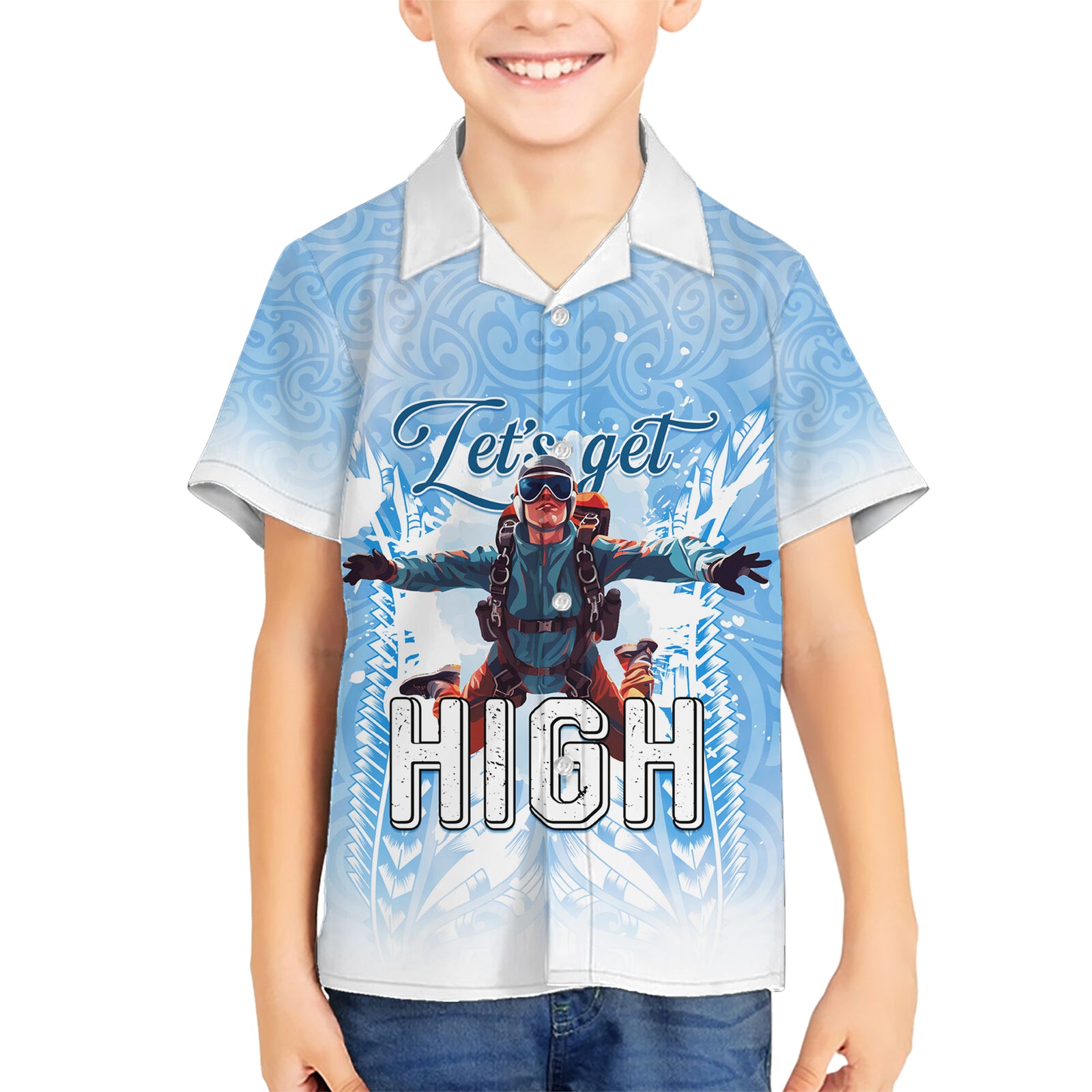 New Zealand Sky Diving Kid Hawaiian Shirt Lets Get High LT05 Kid Blue - Polynesian Pride