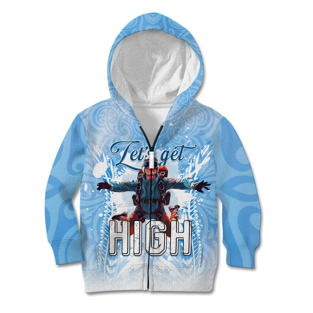 New Zealand Sky Diving Kid Hoodie Lets Get High LT05 Zip Hoodie Blue - Polynesian Pride