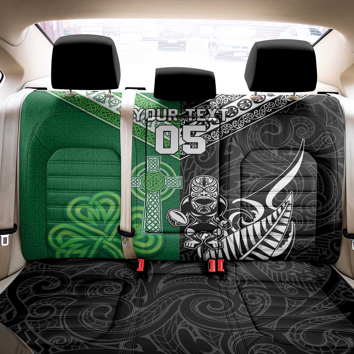 New Zealand And Ireland Rugby Custom Back Car Seat Cover Maori Tiki With Shamrock LT05 - Polynesian Pride
