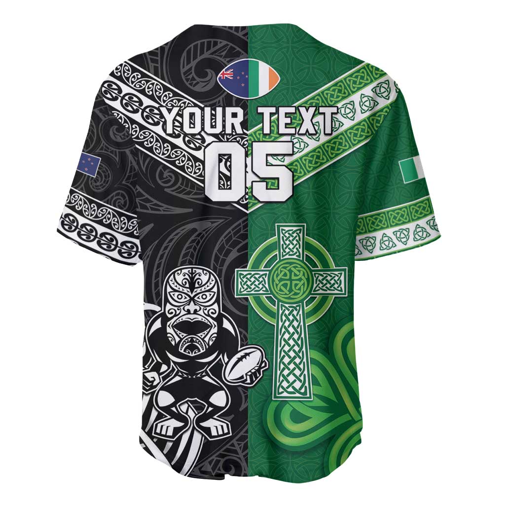 New Zealand And Ireland Rugby Custom Baseball Jersey Maori Tiki With Shamrock