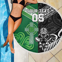 New Zealand And Ireland Rugby Custom Beach Blanket Maori Tiki With Shamrock LT05 - Polynesian Pride