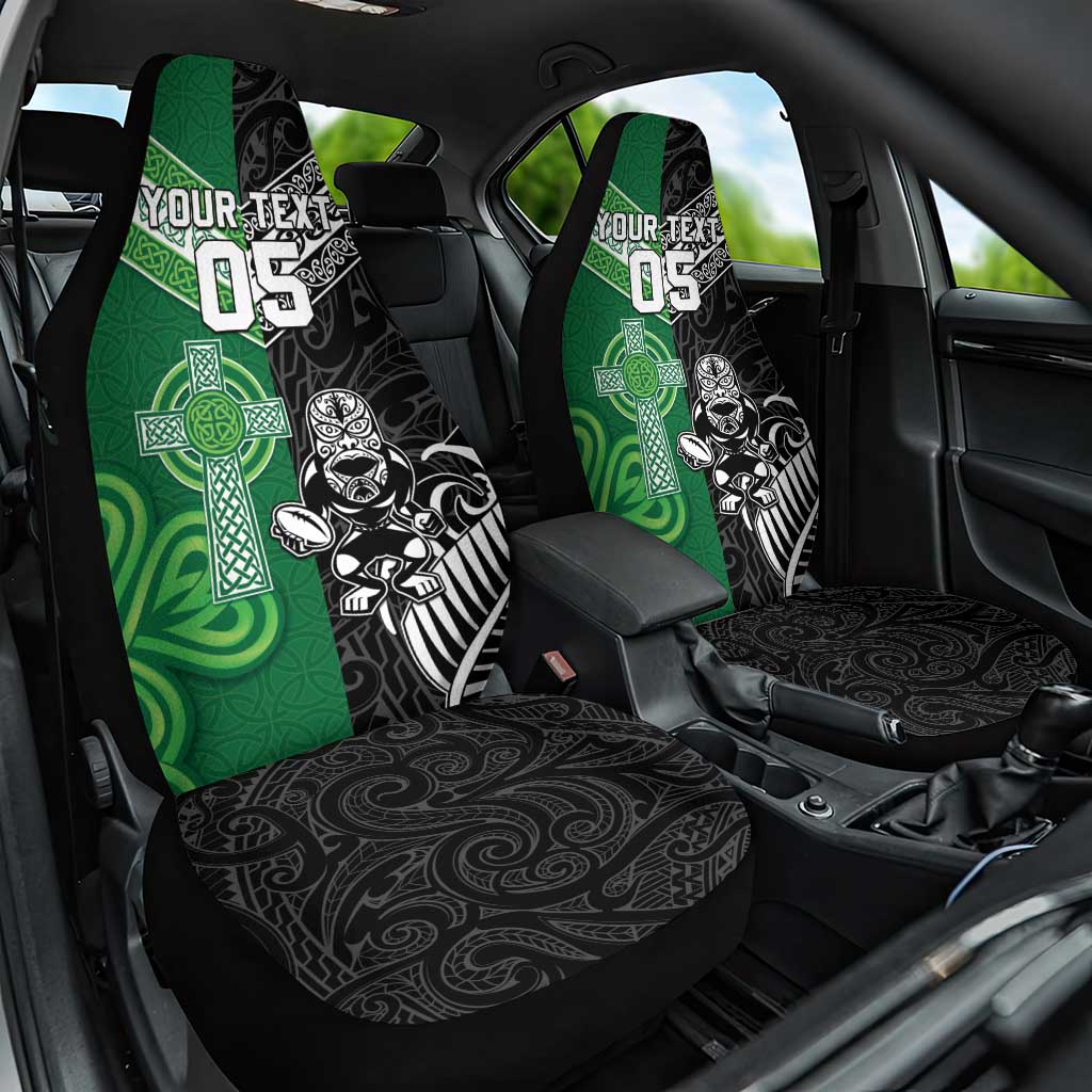 New Zealand And Ireland Rugby Custom Car Seat Cover Maori Tiki With Shamrock LT05 One Size Black - Polynesian Pride