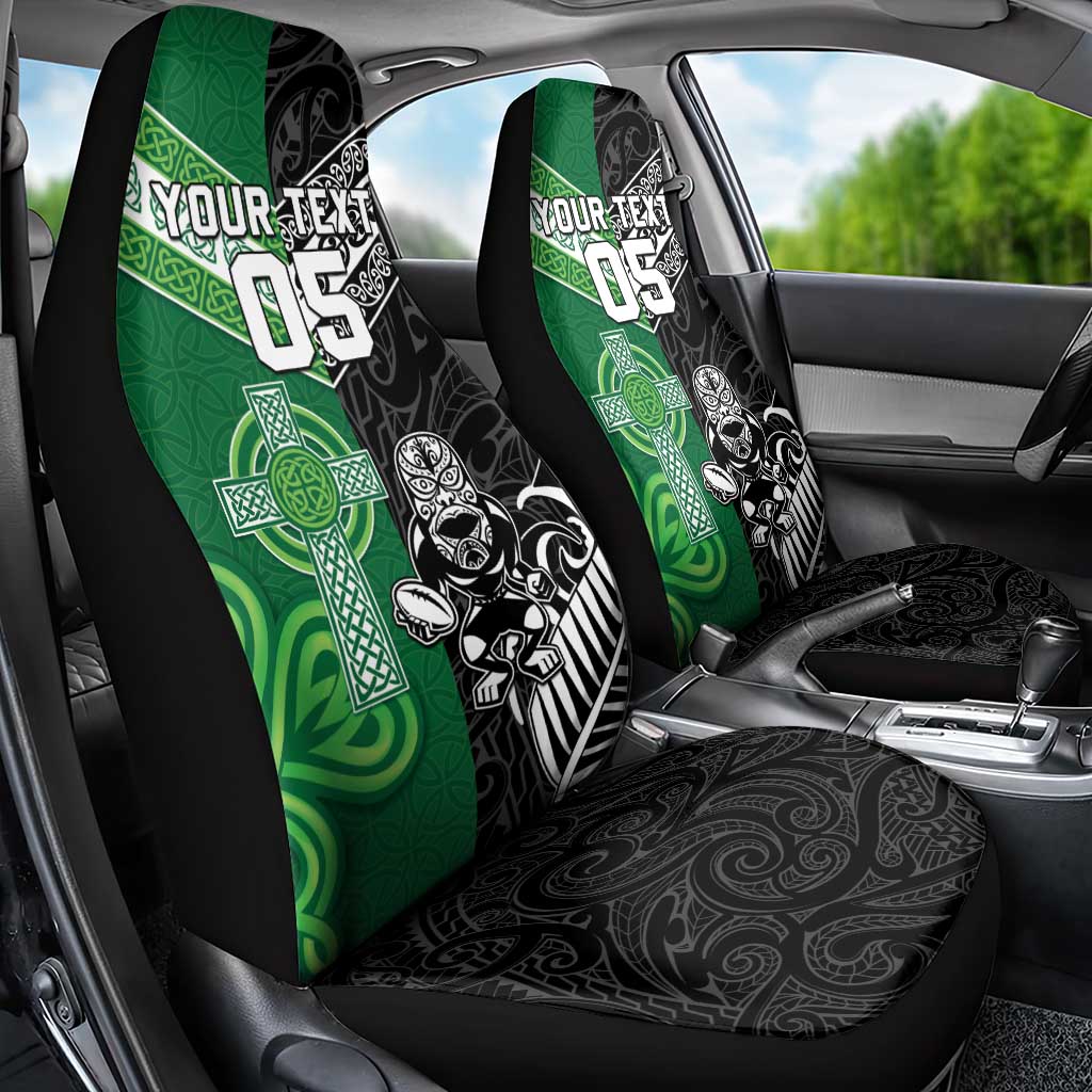 New Zealand And Ireland Rugby Custom Car Seat Cover Maori Tiki With Shamrock LT05 - Polynesian Pride