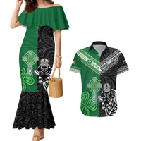 New Zealand And Ireland Rugby Custom Couples Matching Mermaid Dress and Hawaiian Shirt Maori Tiki With Shamrock