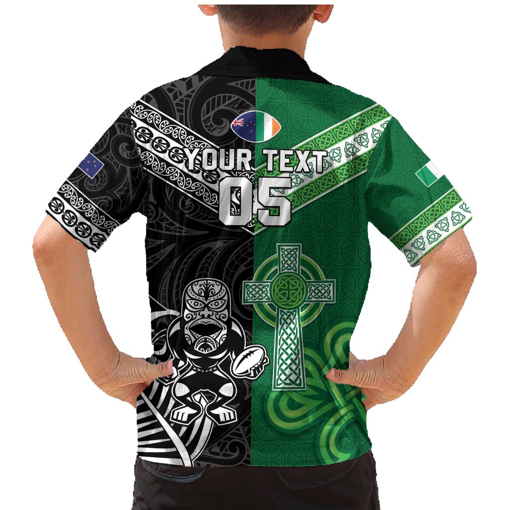 New Zealand And Ireland Rugby Custom Family Matching Mermaid Dress and Hawaiian Shirt Maori Tiki With Shamrock LT05 - Polynesian Pride