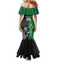 New Zealand And Ireland Rugby Custom Family Matching Mermaid Dress and Hawaiian Shirt Maori Tiki With Shamrock LT05 - Polynesian Pride
