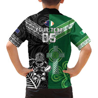 New Zealand And Ireland Rugby Custom Family Matching Off Shoulder Maxi Dress and Hawaiian Shirt Maori Tiki With Shamrock LT05 - Polynesian Pride