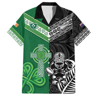 New Zealand And Ireland Rugby Custom Family Matching Off Shoulder Maxi Dress and Hawaiian Shirt Maori Tiki With Shamrock LT05 Dad's Shirt - Short Sleeve Black - Polynesian Pride