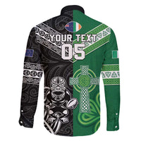 New Zealand And Ireland Rugby Custom Family Matching Off Shoulder Short Dress and Hawaiian Shirt Maori Tiki With Shamrock