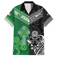 New Zealand And Ireland Rugby Custom Hawaiian Shirt Maori Tiki With Shamrock LT05 Black - Polynesian Pride