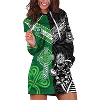 New Zealand And Ireland Rugby Custom Hoodie Dress Maori Tiki With Shamrock LT05 Black - Polynesian Pride
