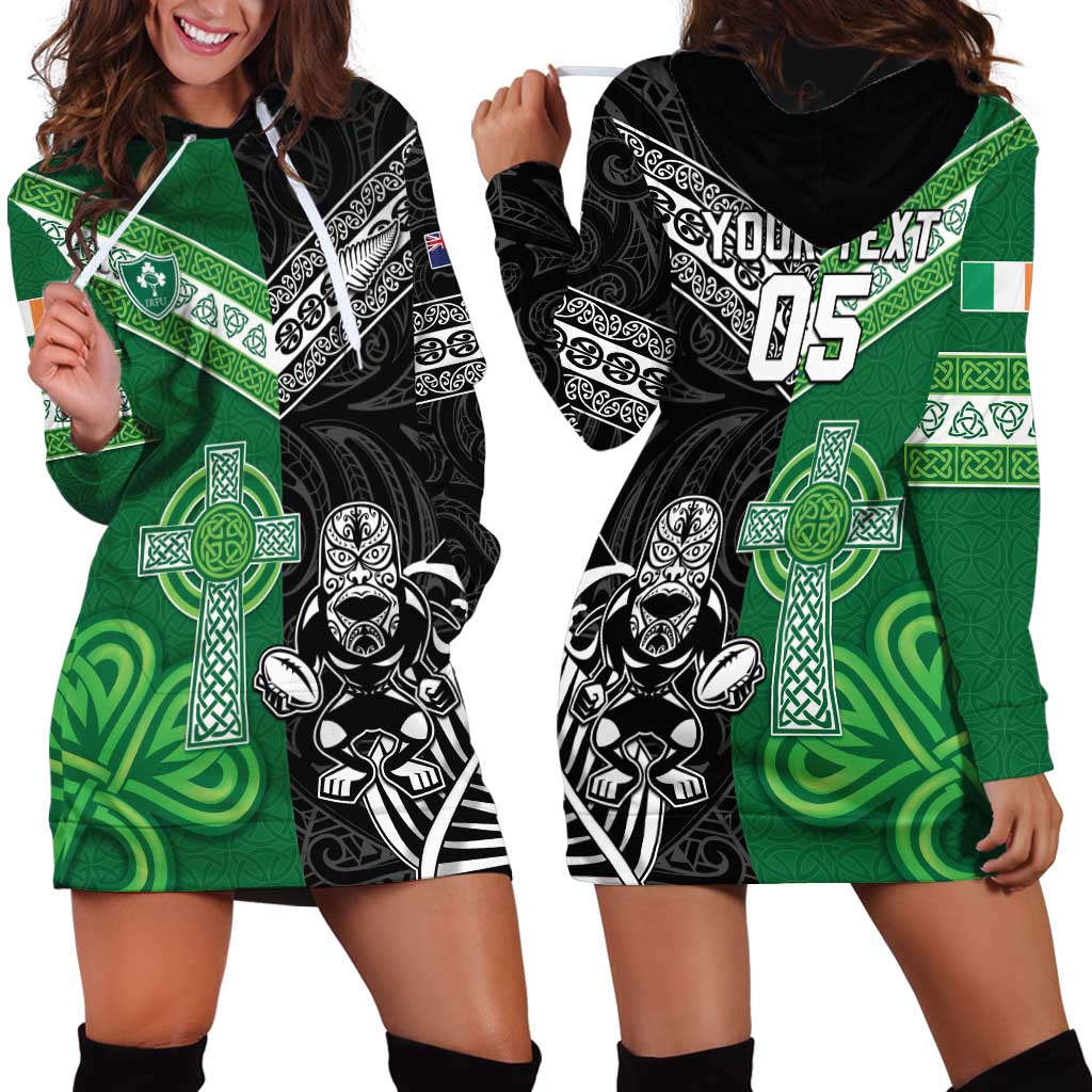 New Zealand And Ireland Rugby Custom Hoodie Dress Maori Tiki With Shamrock LT05 - Polynesian Pride