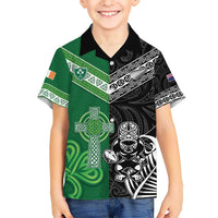 New Zealand And Ireland Rugby Custom Kid Hawaiian Shirt Maori Tiki With Shamrock LT05 Kid Black - Polynesian Pride