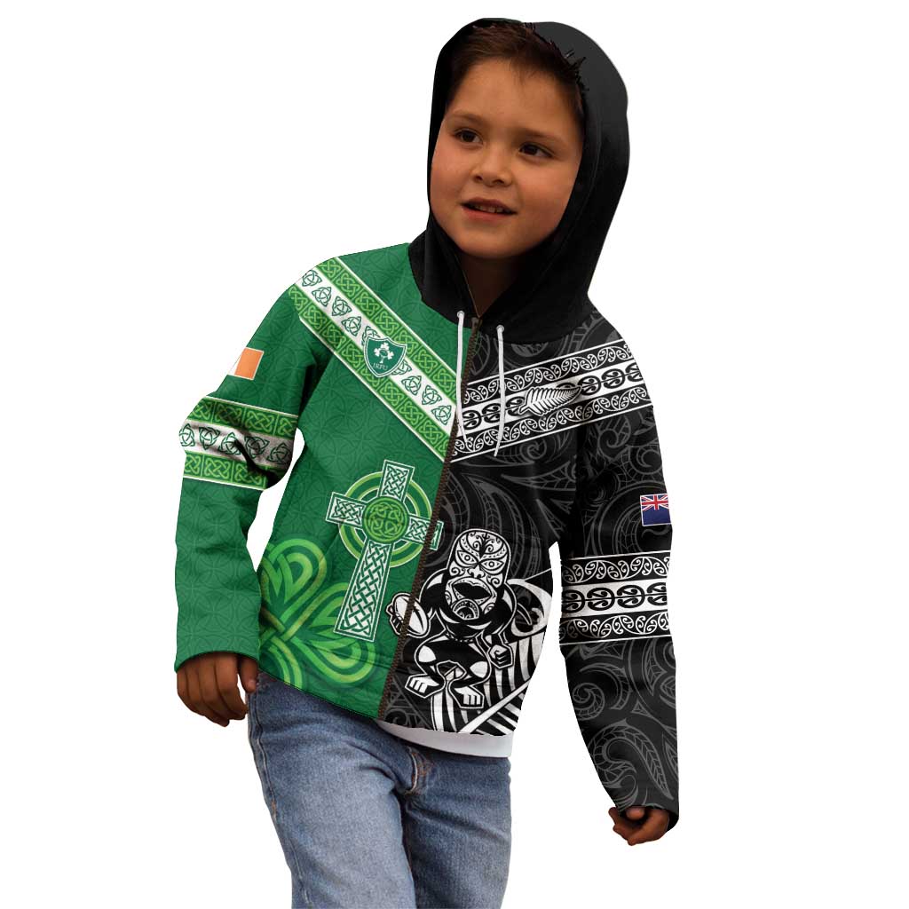 New Zealand And Ireland Rugby Custom Kid Hoodie Maori Tiki With Shamrock LT05 - Polynesian Pride