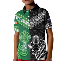 New Zealand And Ireland Rugby Custom Kid Polo Shirt Maori Tiki With Shamrock LT05 Kid Black - Polynesian Pride