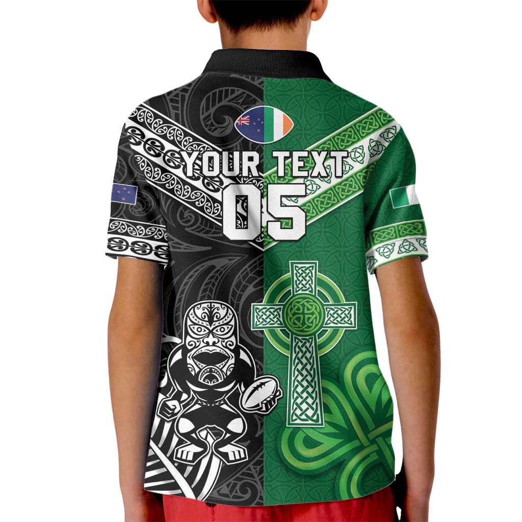 New Zealand And Ireland Rugby Custom Kid Polo Shirt Maori Tiki With Shamrock LT05 - Polynesian Pride