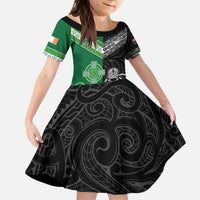 New Zealand And Ireland Rugby Custom Kid Short Sleeve Dress Maori Tiki With Shamrock LT05 KID Black - Polynesian Pride