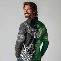 New Zealand And Ireland Rugby Custom Long Sleeve Polo Shirt Maori Tiki With Shamrock LT05 - Polynesian Pride