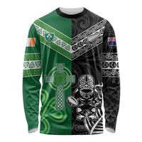 New Zealand And Ireland Rugby Custom Long Sleeve Shirt Maori Tiki With Shamrock