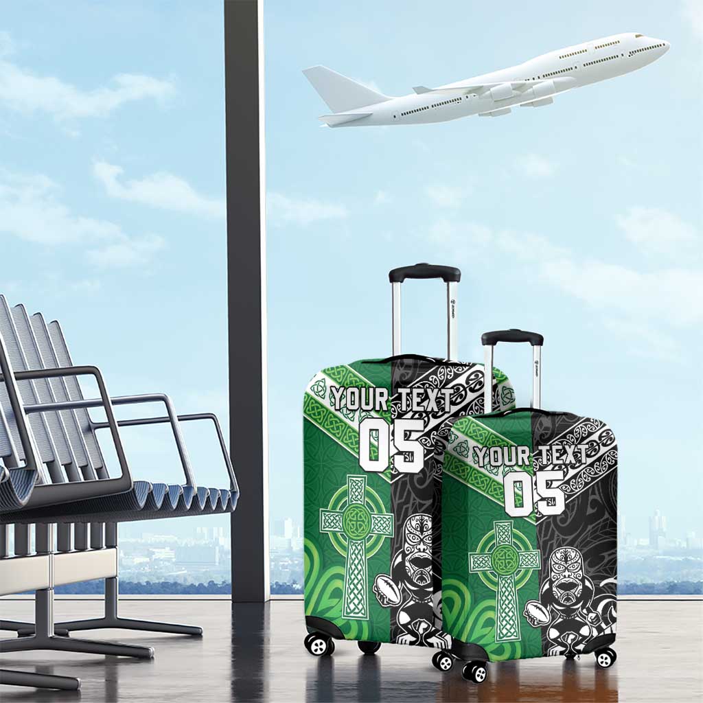 New Zealand And Ireland Rugby Custom Luggage Cover Maori Tiki With Shamrock LT05 - Polynesian Pride