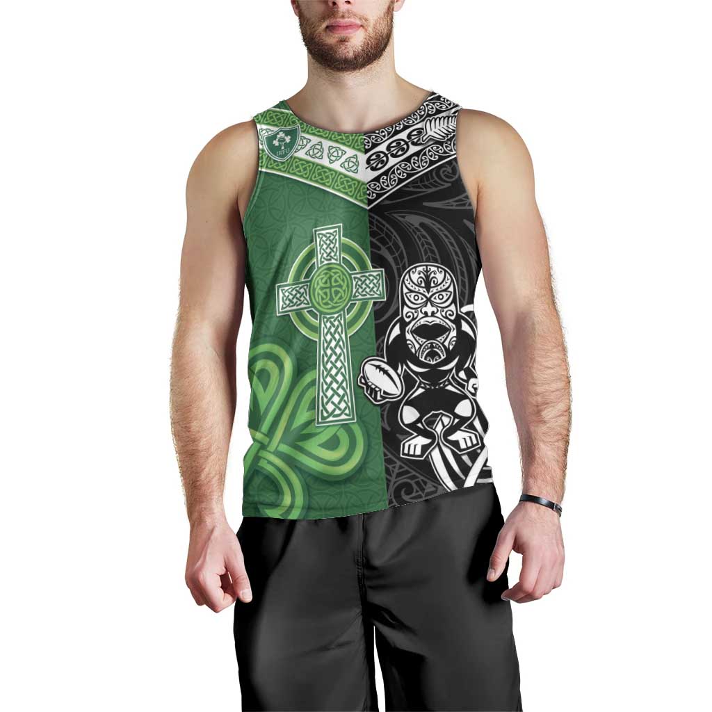 New Zealand And Ireland Rugby Custom Men Tank Top Maori Tiki With Shamrock