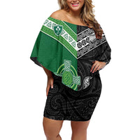 New Zealand And Ireland Rugby Custom Off Shoulder Short Dress Maori Tiki With Shamrock