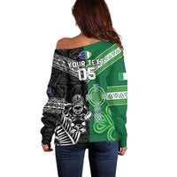New Zealand And Ireland Rugby Custom Off Shoulder Sweater Maori Tiki With Shamrock LT05 - Polynesian Pride